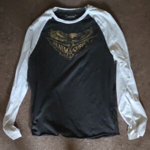 Denim & Supply Ralph Lauren Black and White Long Sleeve Tee Medium